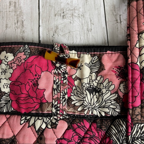 PREOWNED VERA BRADLEY PINK FLORAL TOTE BAG SHOULDER PURSE BROWN - Picture 8 of 10